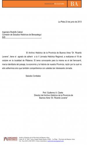 Adhesión del Archivo Històrico Provincial Dr. Ricardo Levene